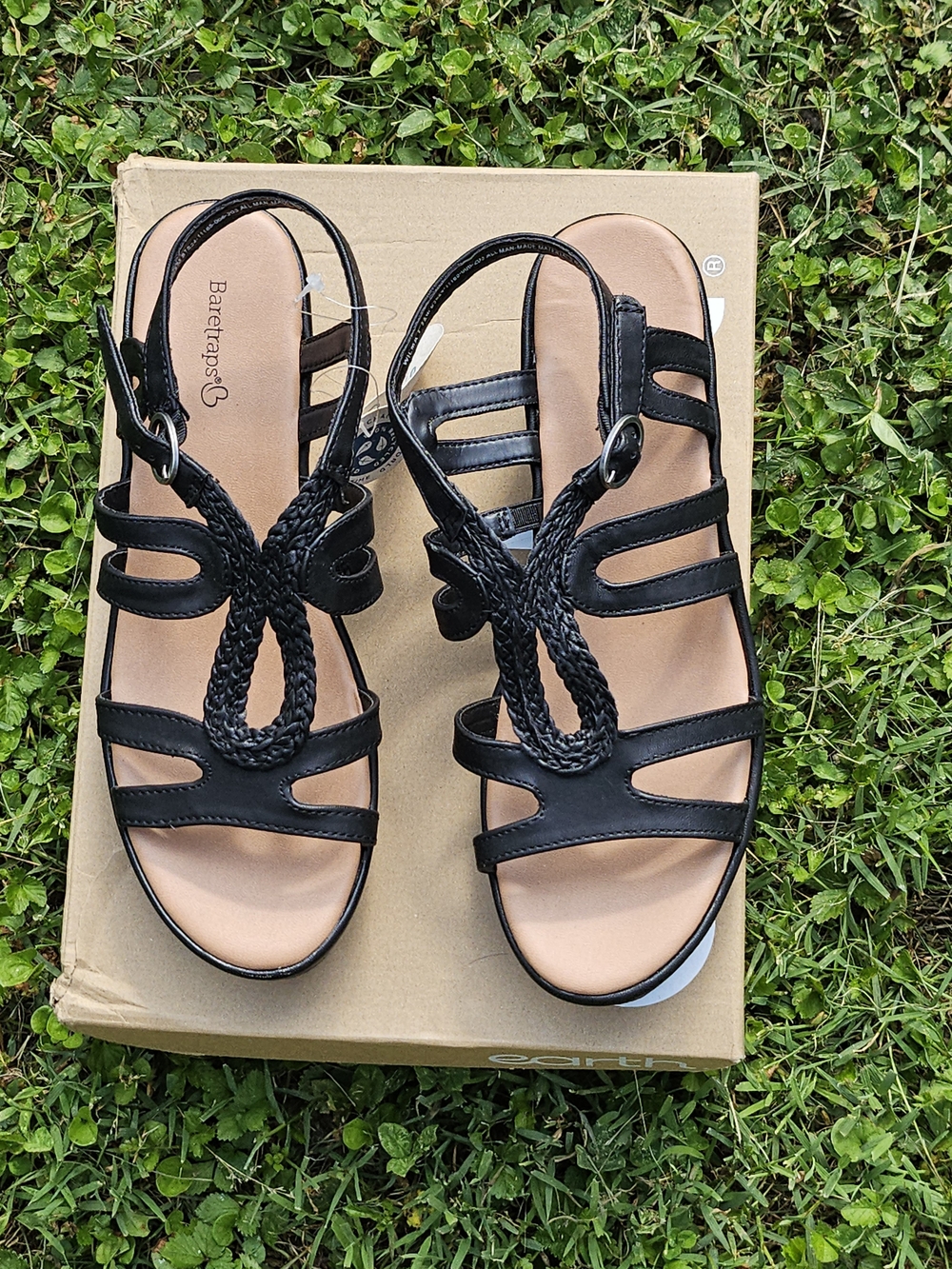 BareTraps Black Braided T-Strap Sandals Size 7.5 Brand New Without Box